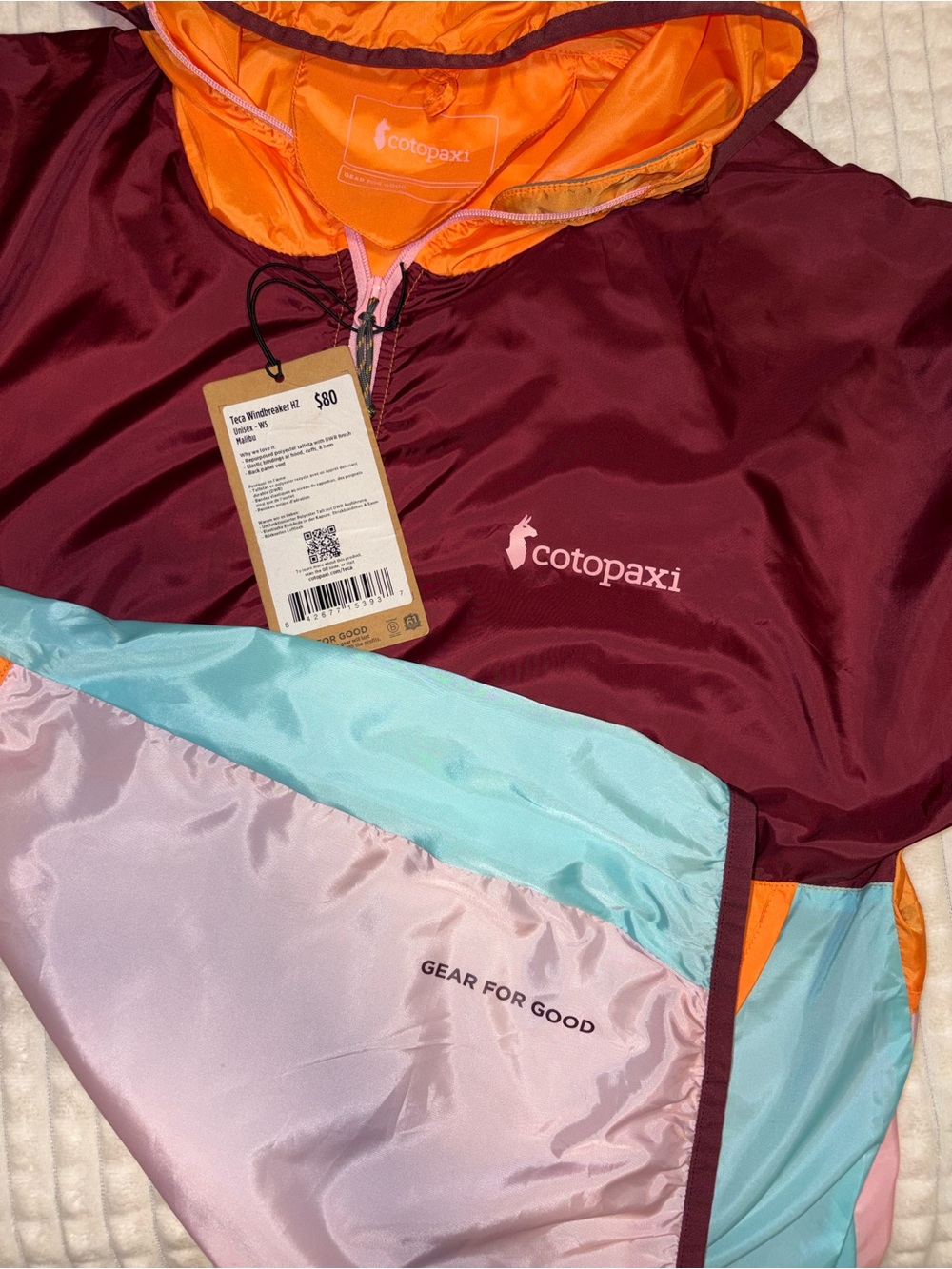 cotopaxi Multicolor Windbreaker Jacket - Orange, Teal, Maroon, Pink - Picture 4 of 5